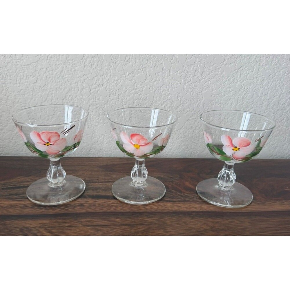 Set Of 3 Franciscan Desert Rose 16oz Wine Water Goblet Hand Painted Glass